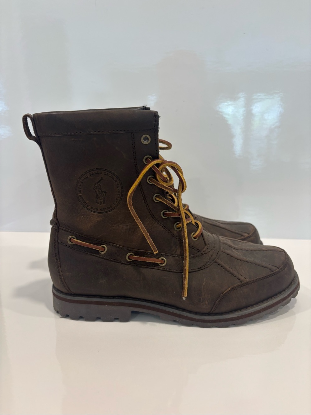 Polo by Ralph Lauren Brown Leather Lace-Up Duck Boots whitsand